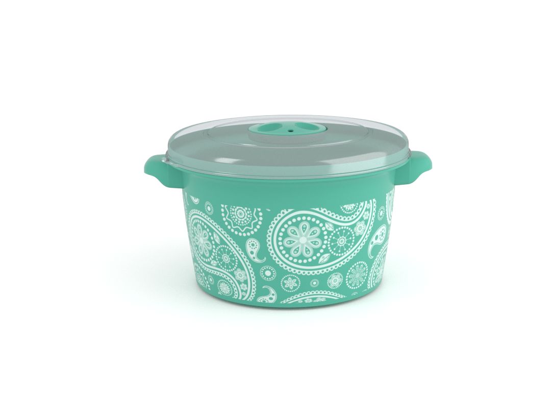 Decorative Microwave Pot 1.5L 1508 Paisley and Steam Release Valve Turquoise