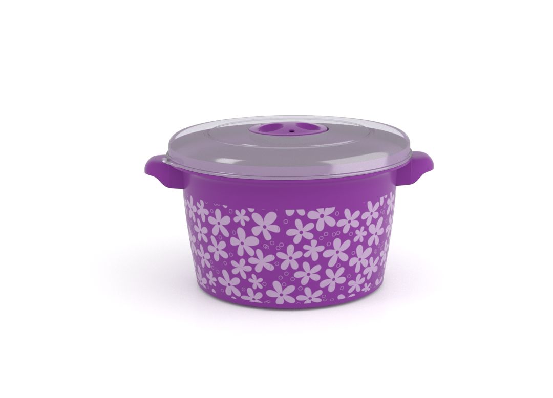 Decorative Microwave Pot 1.5L 1509 Flowers and Steam Release Valve Purple