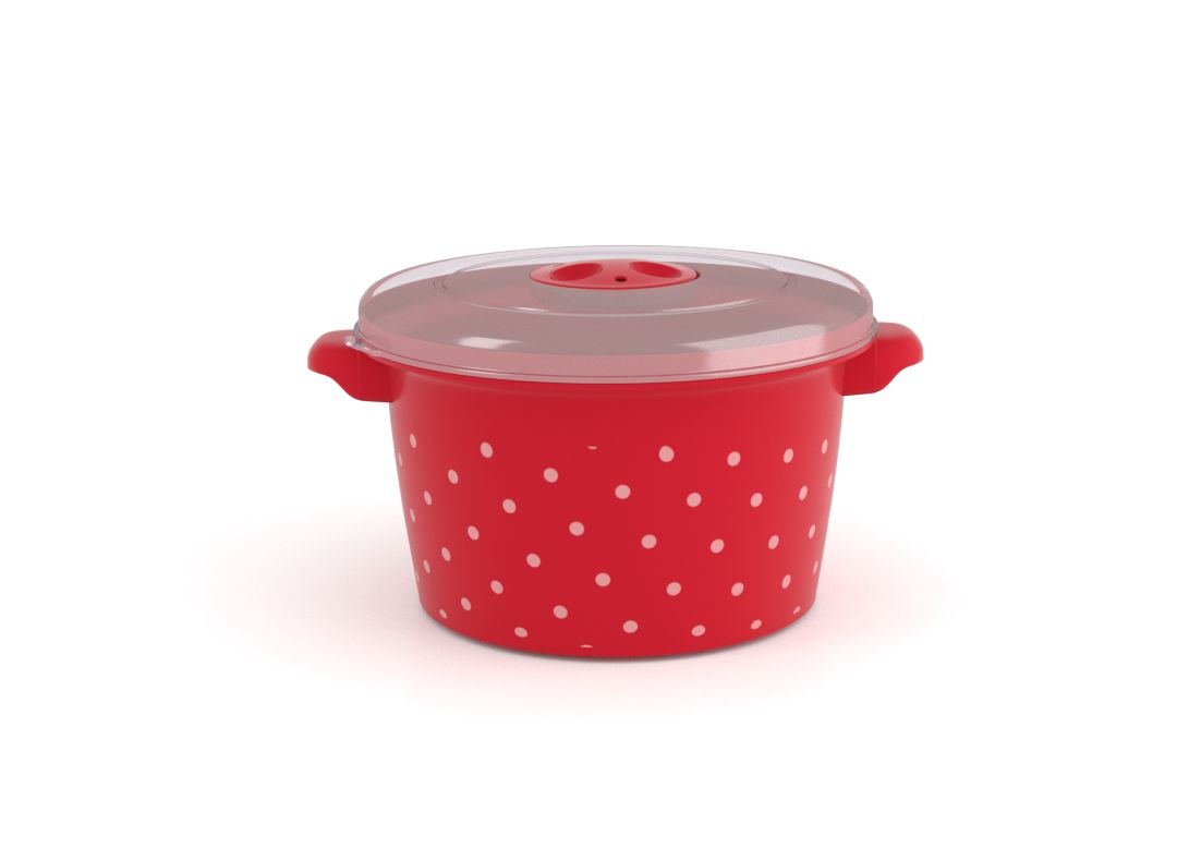 Decorative Microwave Pot 1.5L 1510 Dots and Steam Release Valve Red