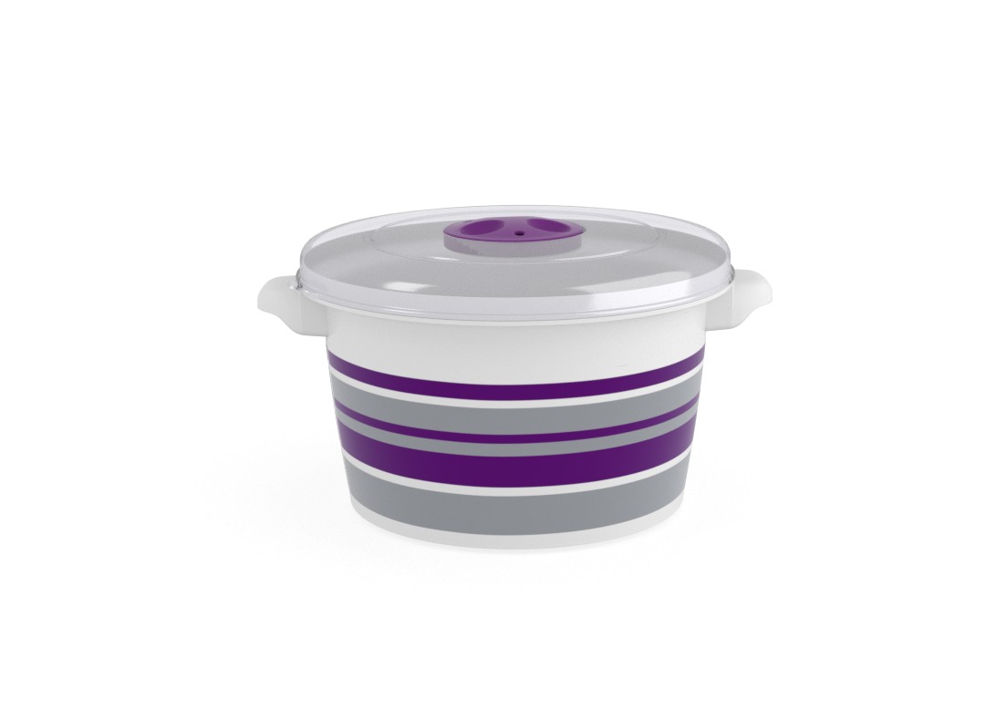 Decorative Microwave Pot 1.5L 1598 Stripes and Steam Release Valve Purple