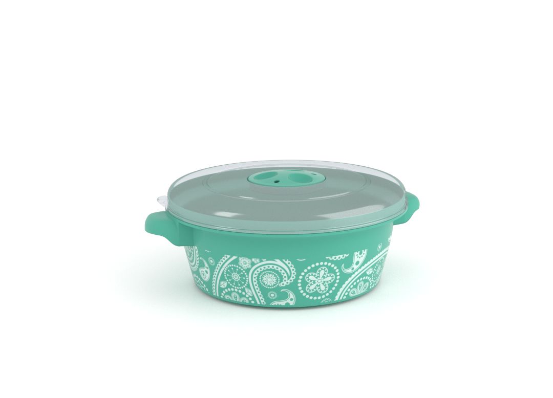 Decorative Microwave Pot 1L 1108 Paisley and Steam Release Valve Turquoise