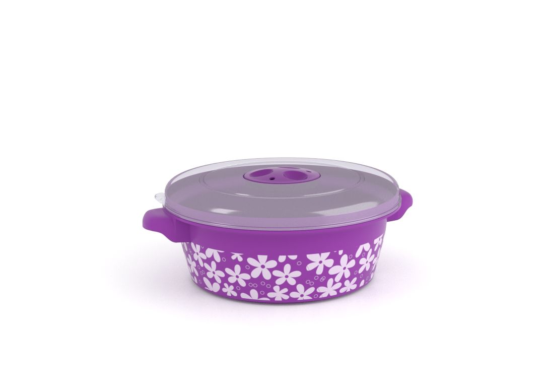 Decorative Microwave Pot 1L 1109 Flowers and Steam Release Valve Purple