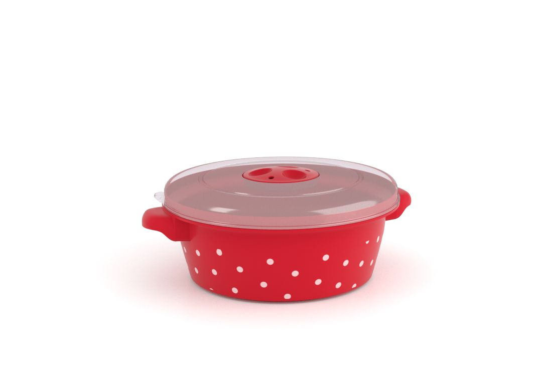 Decorative Microwave Pot 1L 1110 Dots and Steam Release Valve Red