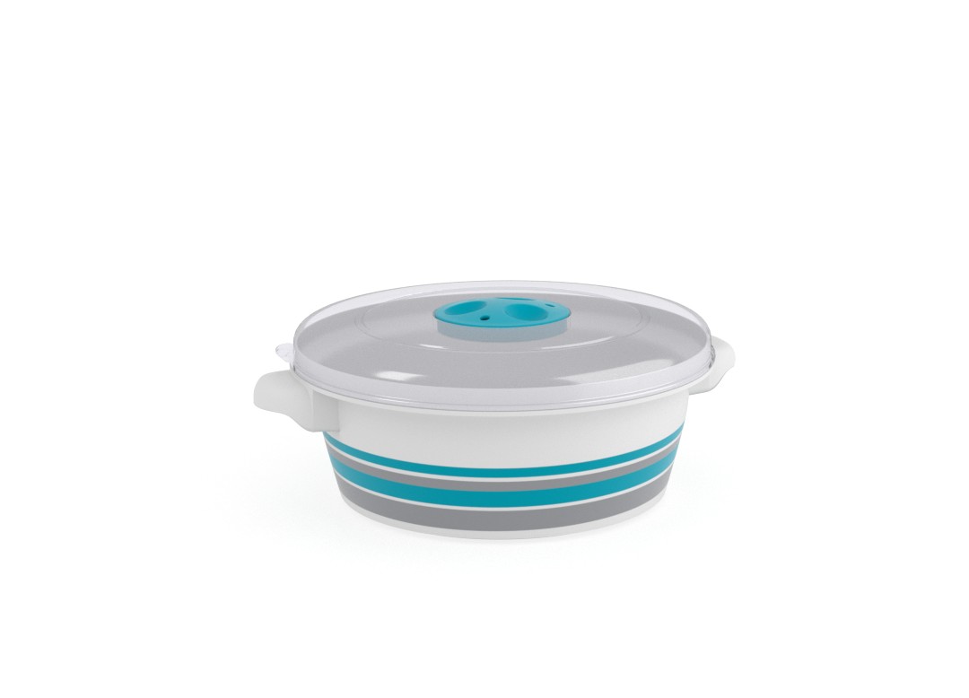 Decorative Microwave Pot 1L 1198 Stripes and Steam Release Valve Turquoise