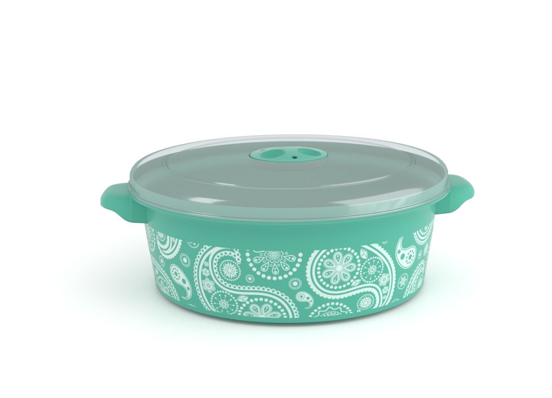 Decorative Microwave Pot 2L 1208 Paisley and Steam Release Valve Turquoise