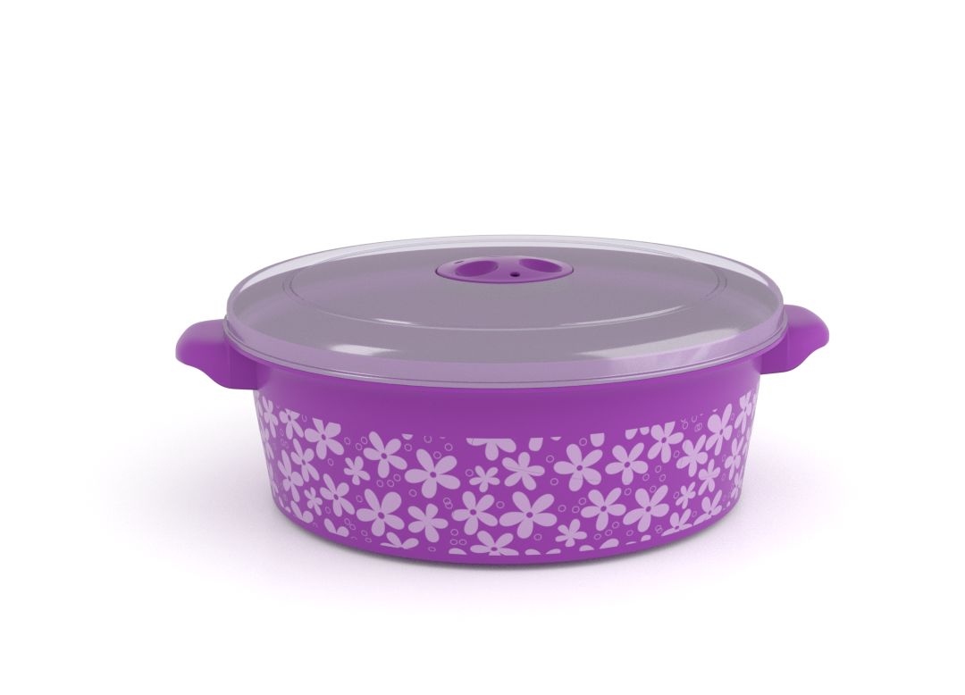 Decorative Microwave Pot 2L 1209 Flowers and Steam Release Valve Purple