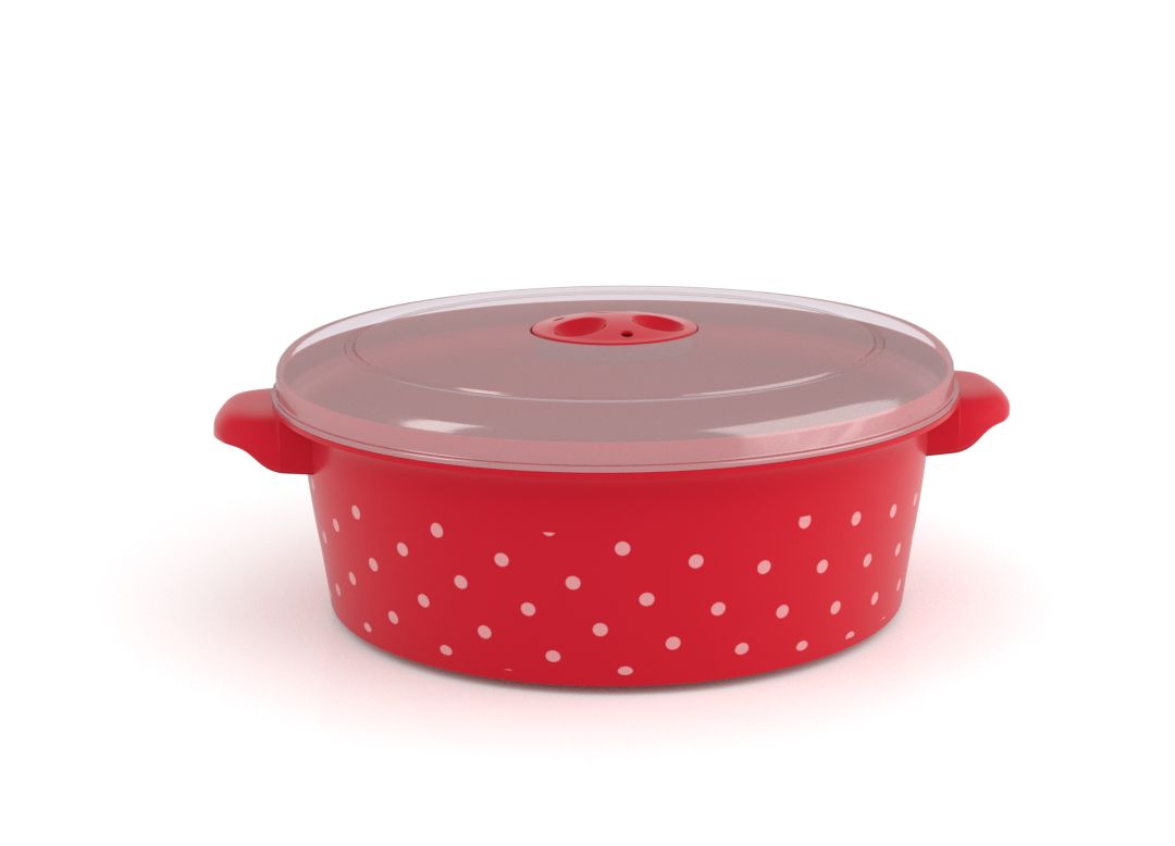 Decorative Microwave Pot 2L 1210 Dots and Steam Release Valve Red