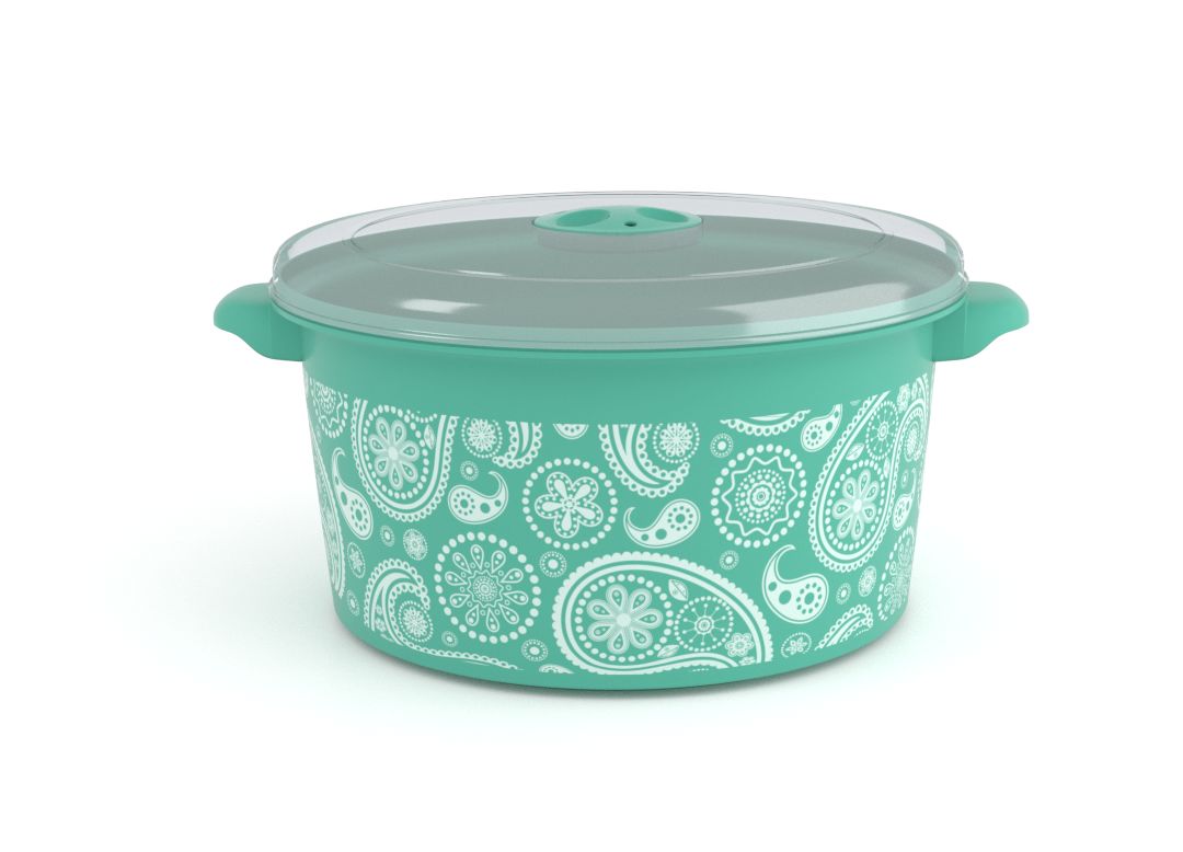 Decorative Microwave Pot 3L 1308 Paisley and Steam Release Valve Turquoise