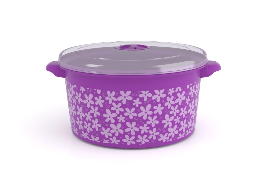 Decorative Microwave Pot 3L 1309 Flowers and Steam Release Valve Purple