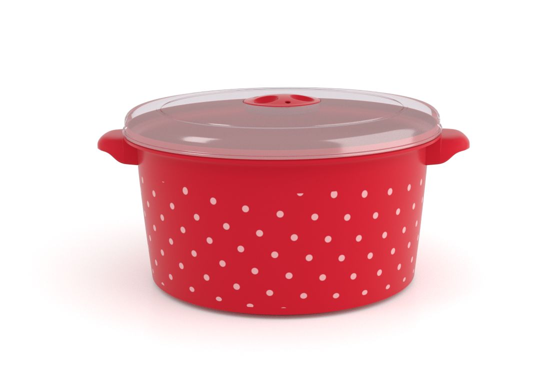 Decorative Microwave Pot 3L 1310 Dots and Steam Release Valve Red