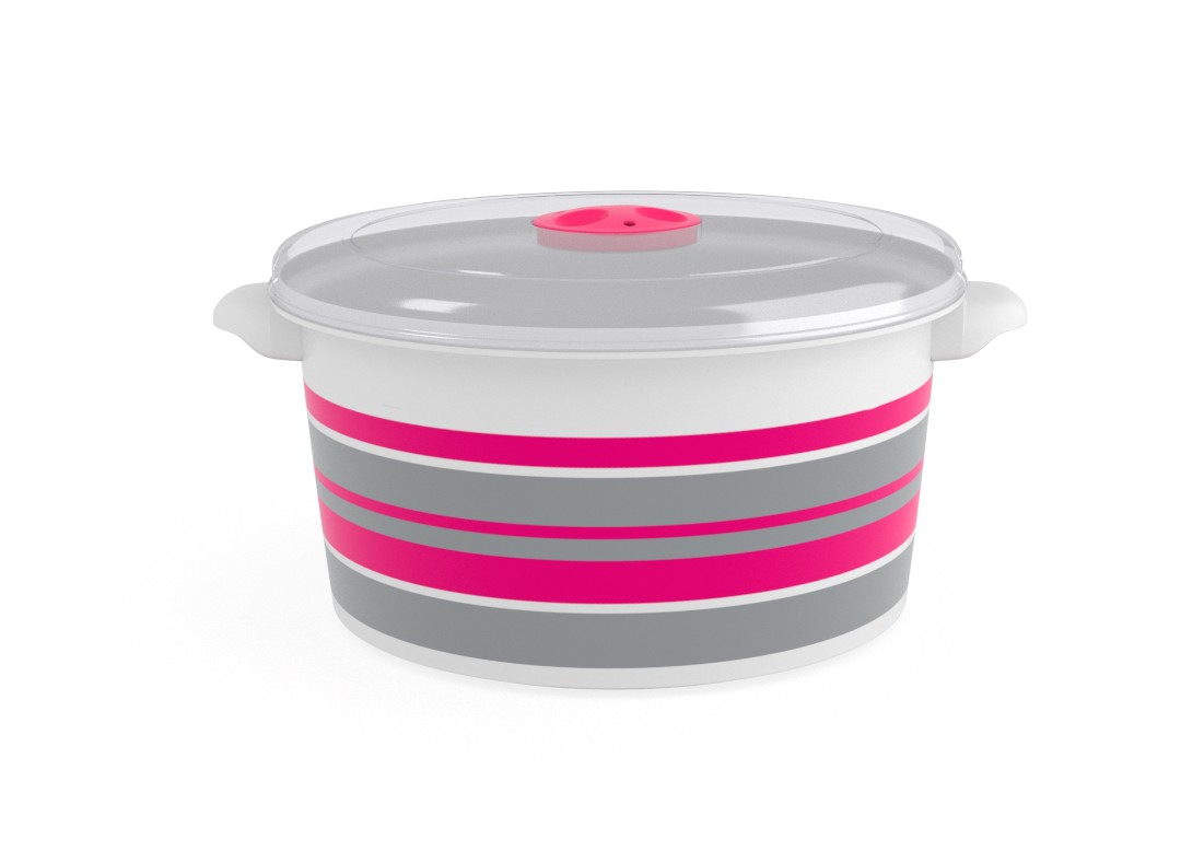 Decorative Microwave Pot 3L 1398 Stripes and Steam Release Valve Fuchsia