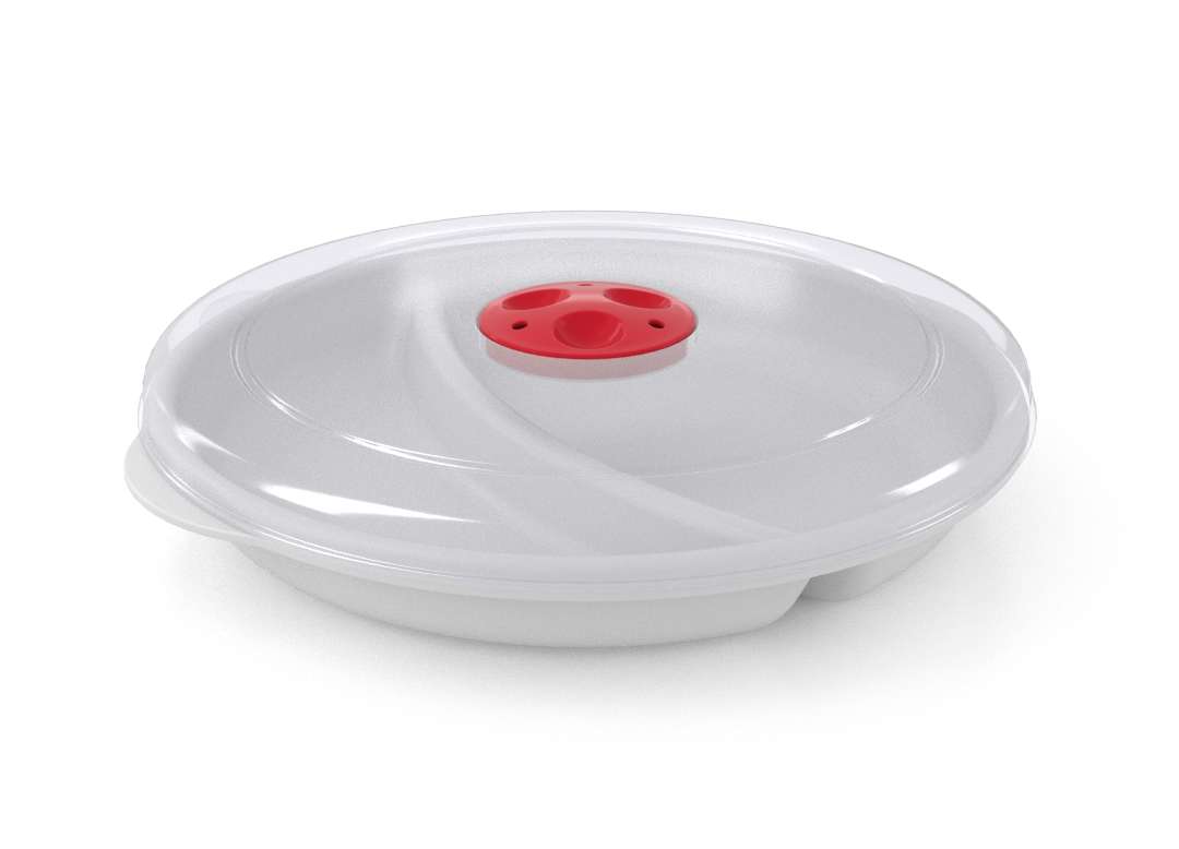 Large Divided Microwace Plate 30cm with Cover and Steam Release Valve 3230 White