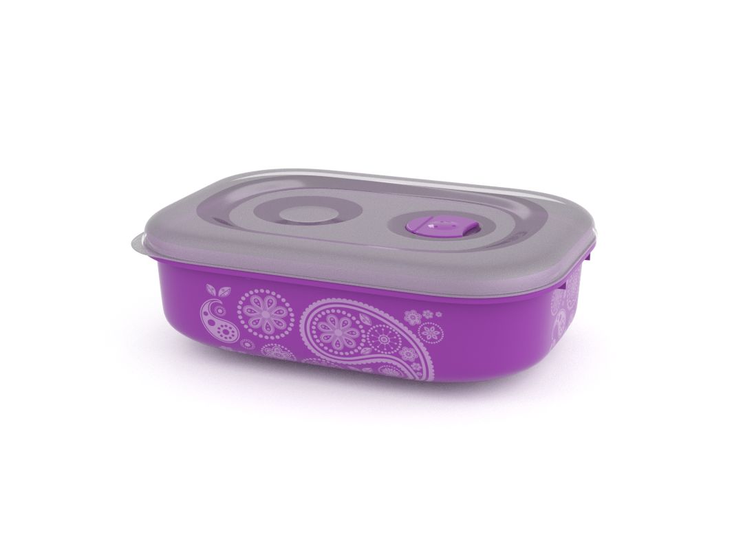 Decorative Tama Lock Rectangular Container 1.8L 9184 with Steam Release Valve Purple Paisley