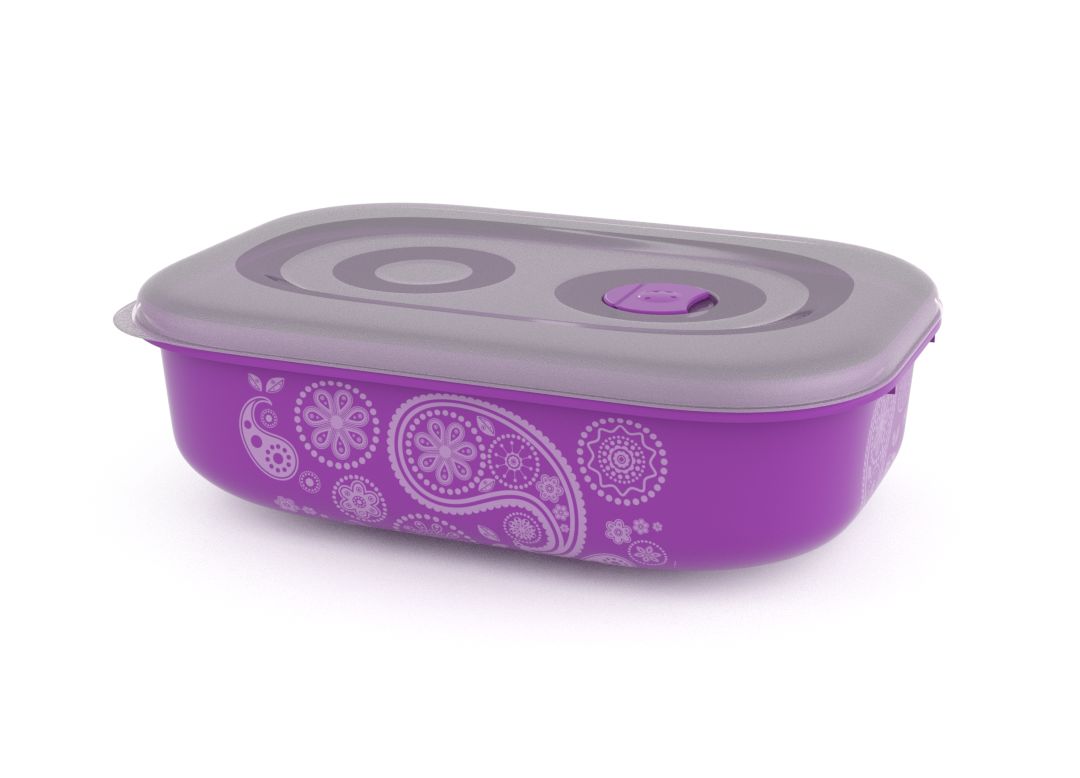 Decorative Tama Lock Rectangular Container 3L 9304 with Steam Release Valve Purple Paisley