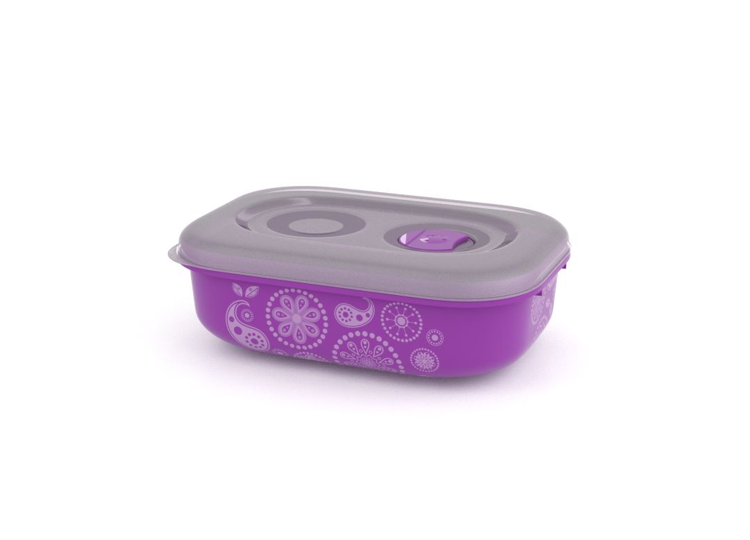 Decorative Tama Lock Rectangular Container 900ml 9904 with Steam Release Valve Purple Paisley