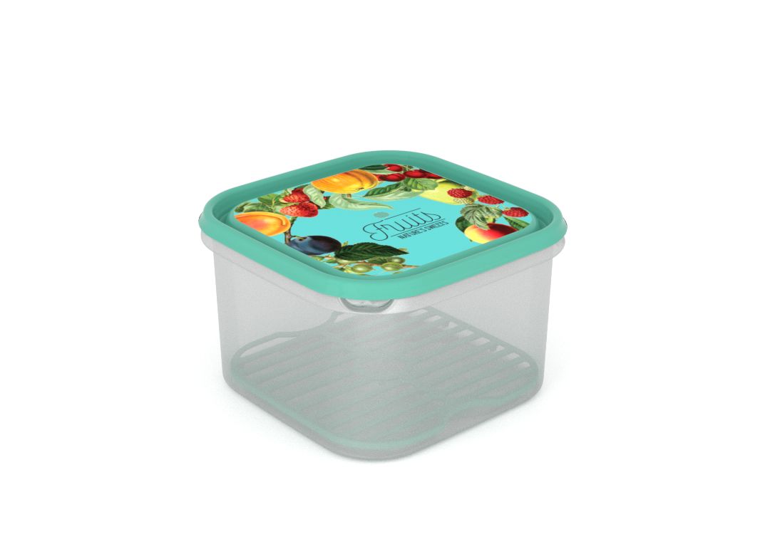 Inbar Food Container 2.8L 7282 Fruits on a branch IML Lid With Fresh Net Turquoise