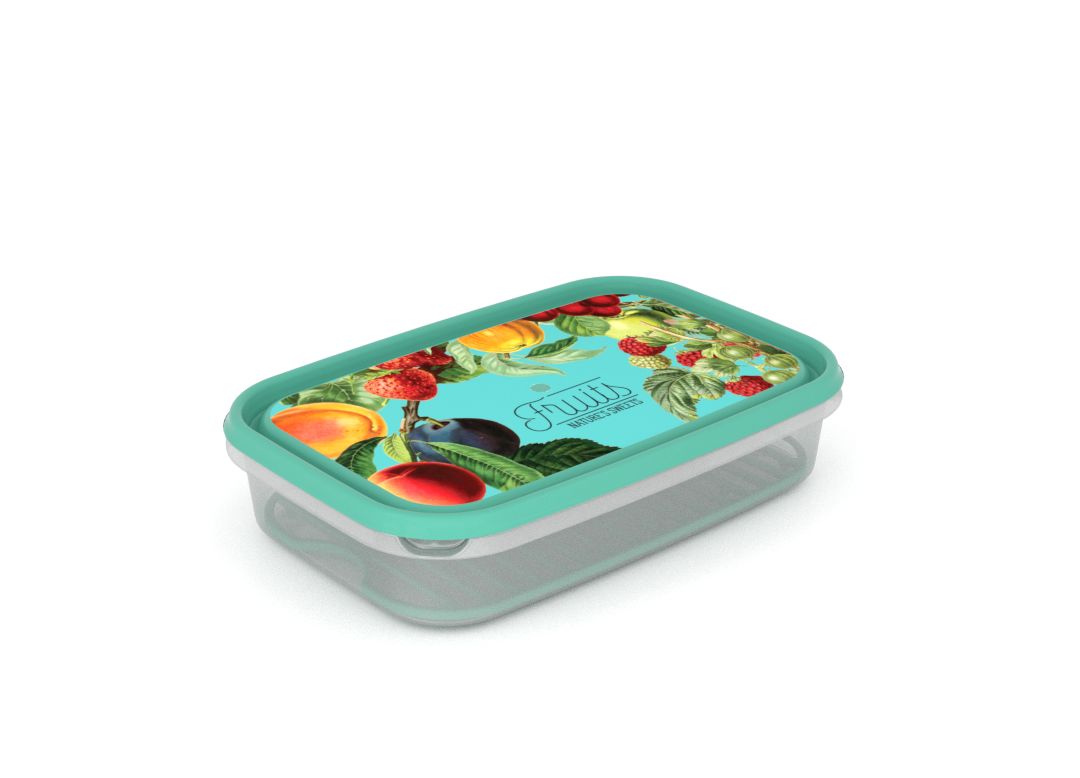 Inbar Food Container 2L 7202 Fruits on a branch IML Lid With Fresh Net Turquoise