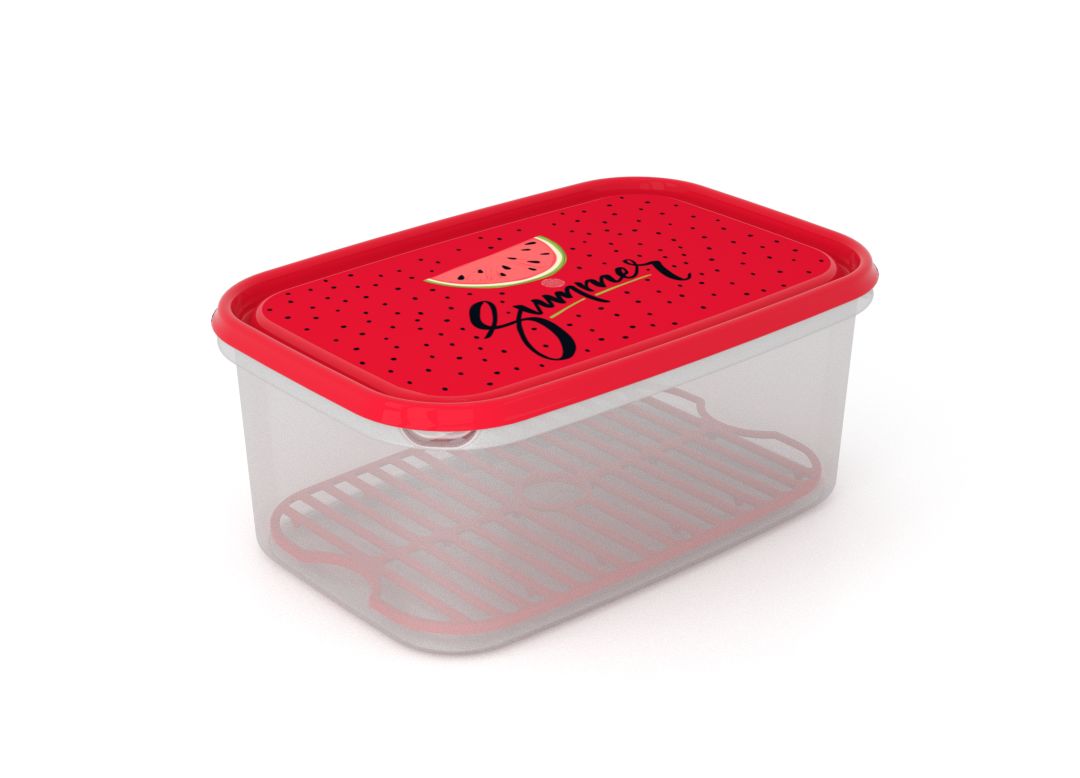Inbar Food Container 4.4L 7443 Fruits on a branch IML Lid With Fresh Net RED