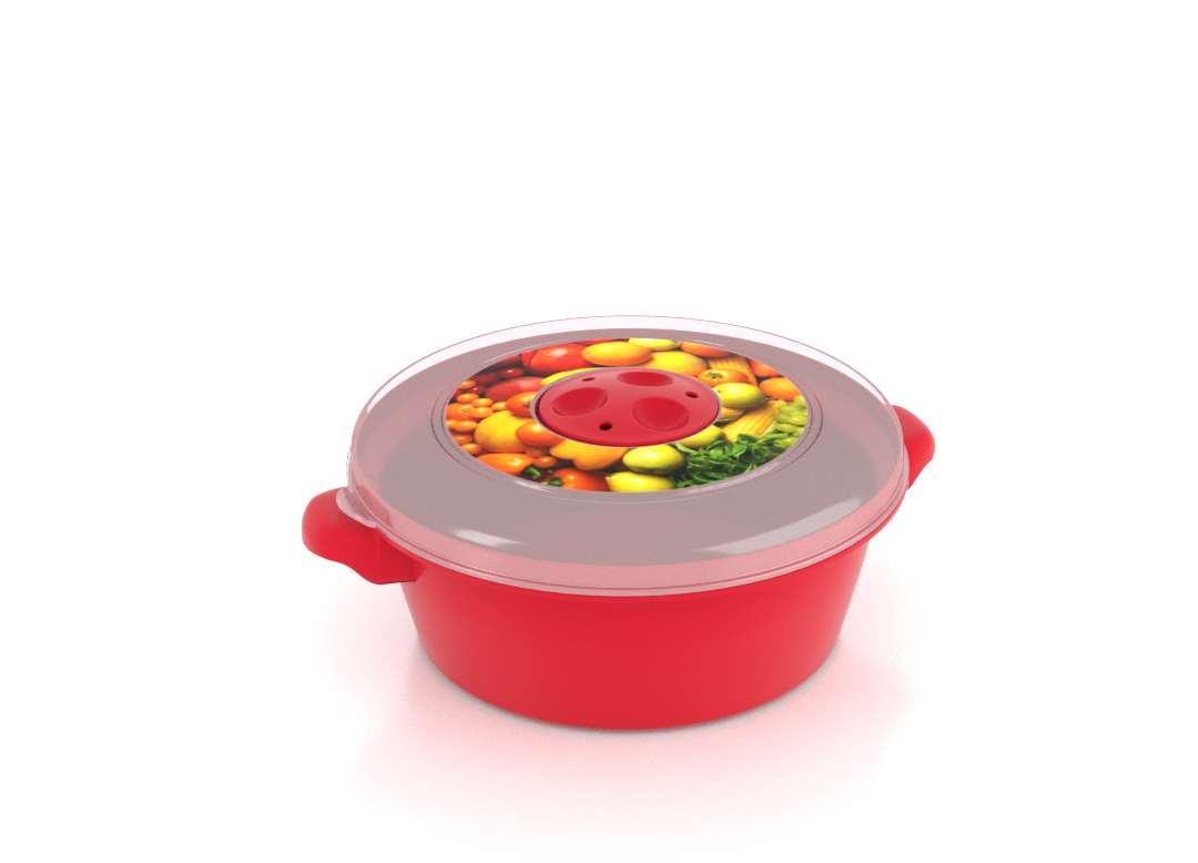 Micro Pot with Decorative Lid 1L 3102 Fruits with Steam Release Valve Bright Red