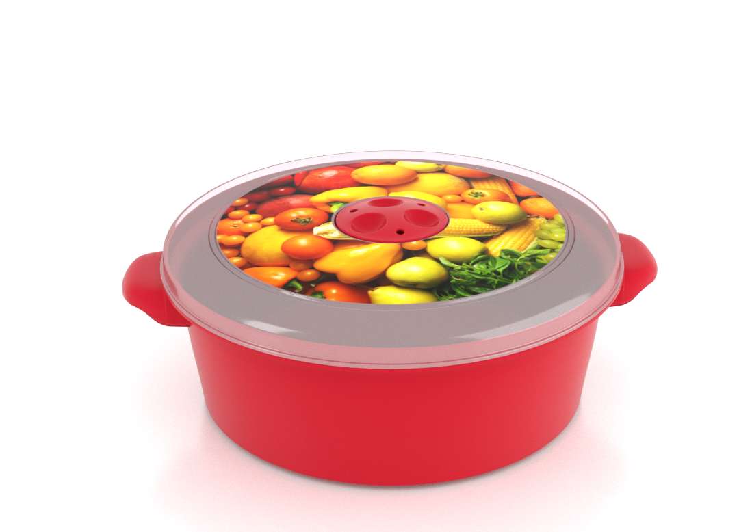 Micro Pot with Decorative Lid 2L 3202 Fruits with Steam Release Valve Bright Red