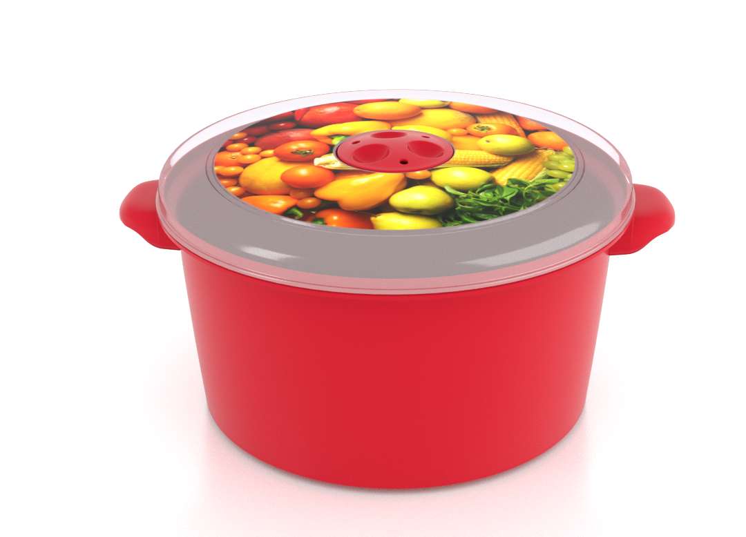 Micro Pot with Decorative Lid 3L 3302 Fruits with Steam Release Valve Bright Red