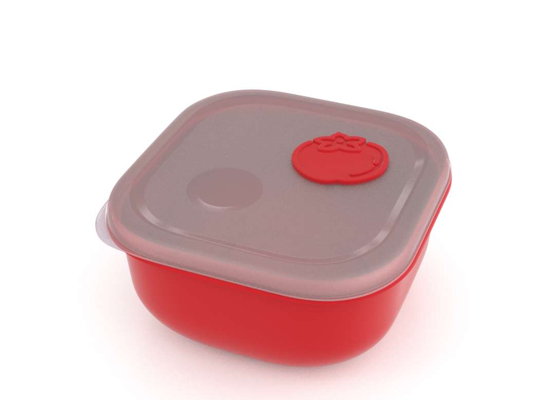 Tama Lock Square Food Container 1.3L 9132 with Steam Release Tomato Valve Bright Red