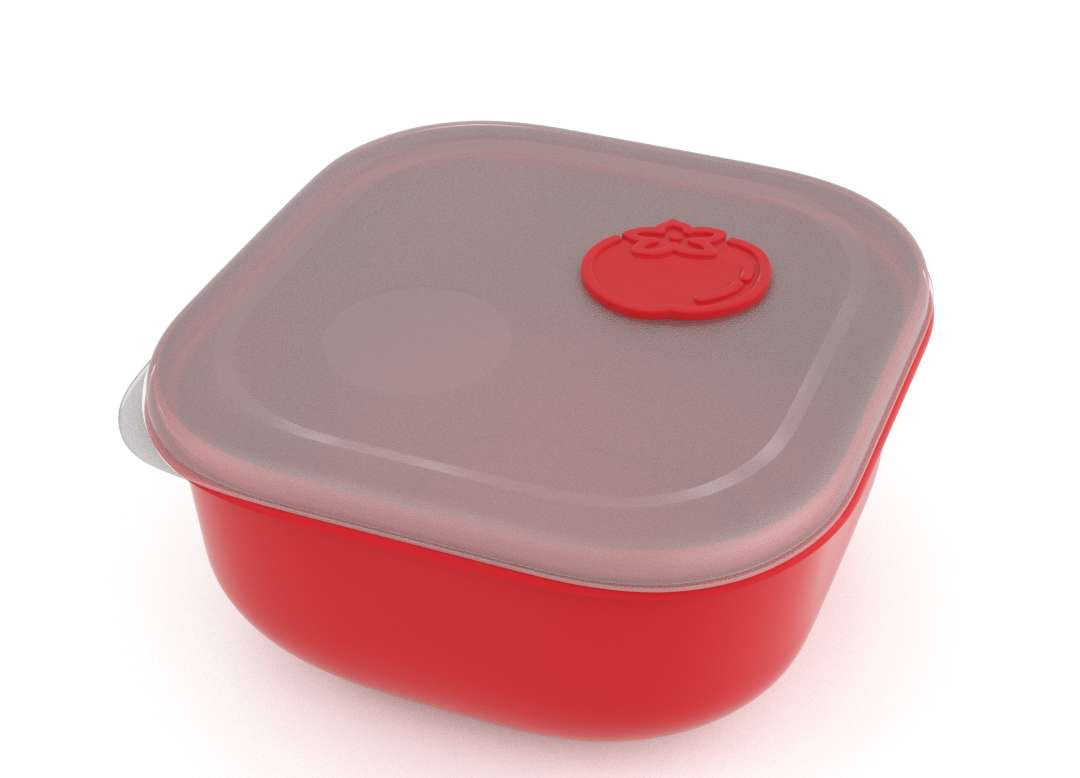 Tama Lock Square Food Container 2.4L 9242 with Steam Release Tomato Valve Bright Red