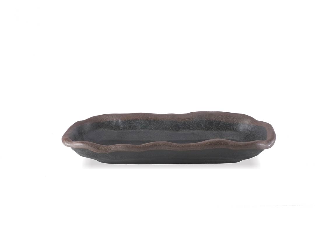 Stone Buffet Black plate 22.6x10cm 1044 with brown rim